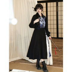 Black with Blue Chinese Cheongsam Dress