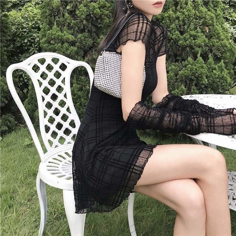 Black/Red Goth Girl Look Gauze Dress