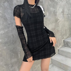 Black/Red Goth Girl Look Gauze Dress