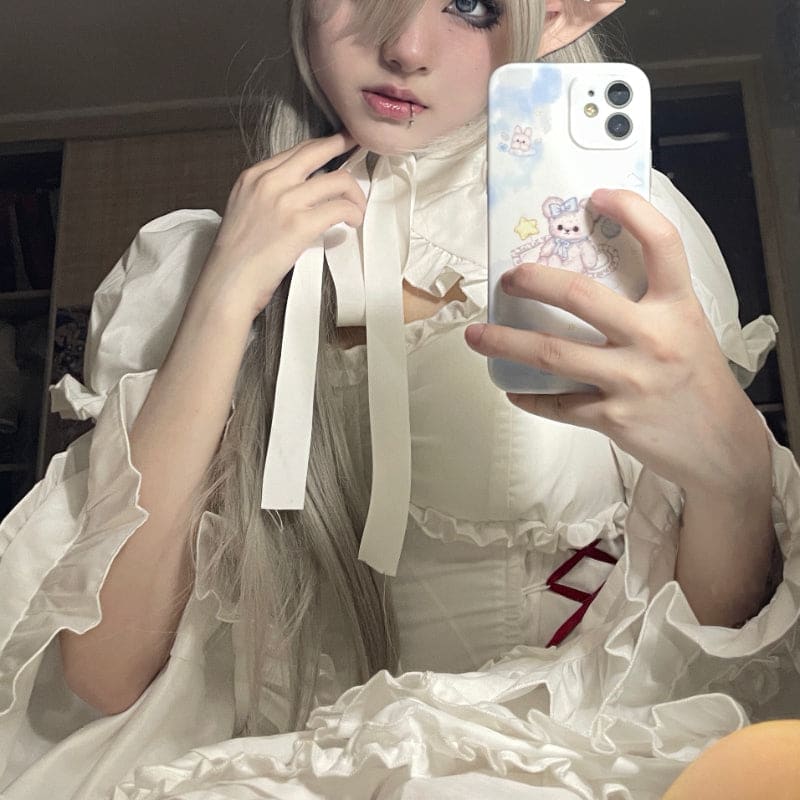 Bloody Ghost Anna Queen Lolita White Dress Red