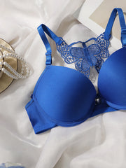 blue embroidery set 2-piece set of sexy Front button Bra