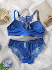 blue embroidery set 2-piece set of sexy Front button Bra
