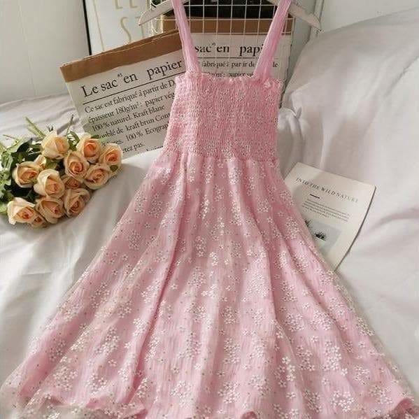 Blue/Pink/White Summer Floral Mesh Dress