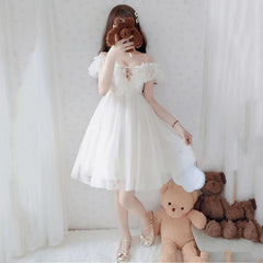 Blue/White Fairy Soft Princess Off Shoulder Dress