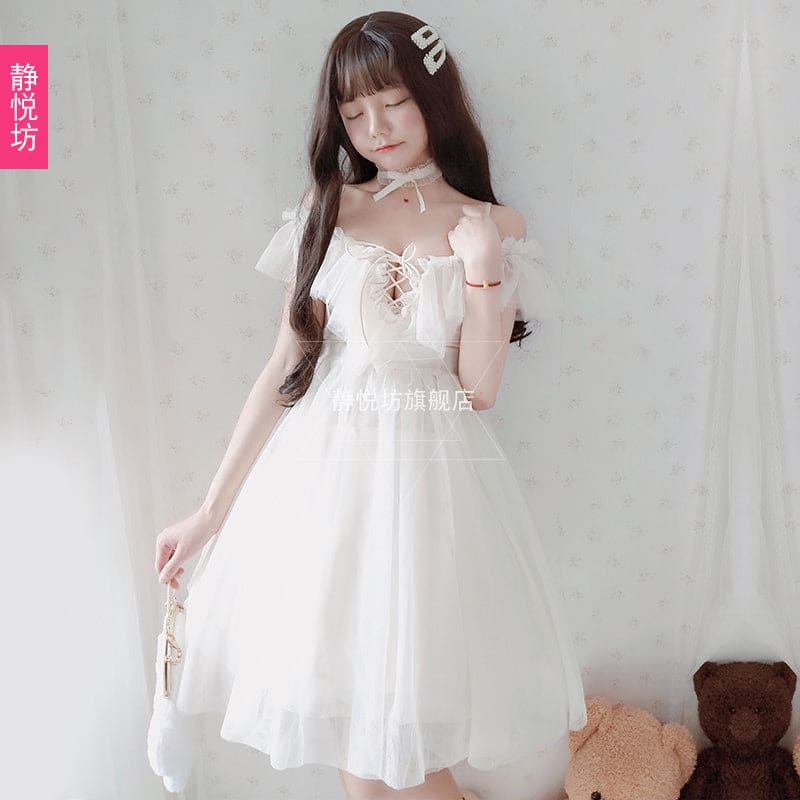 Blue/White Fairy Soft Princess Off Shoulder Dress