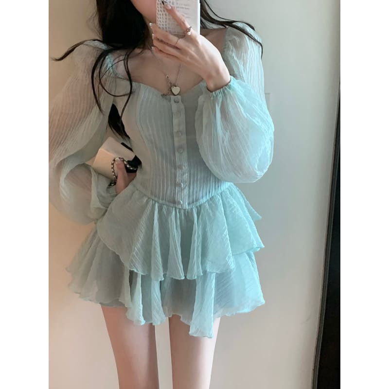 Blue/White Kawaii Kfashion High Waist Dress