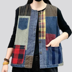 Boho mixed color oversized jean vest for women