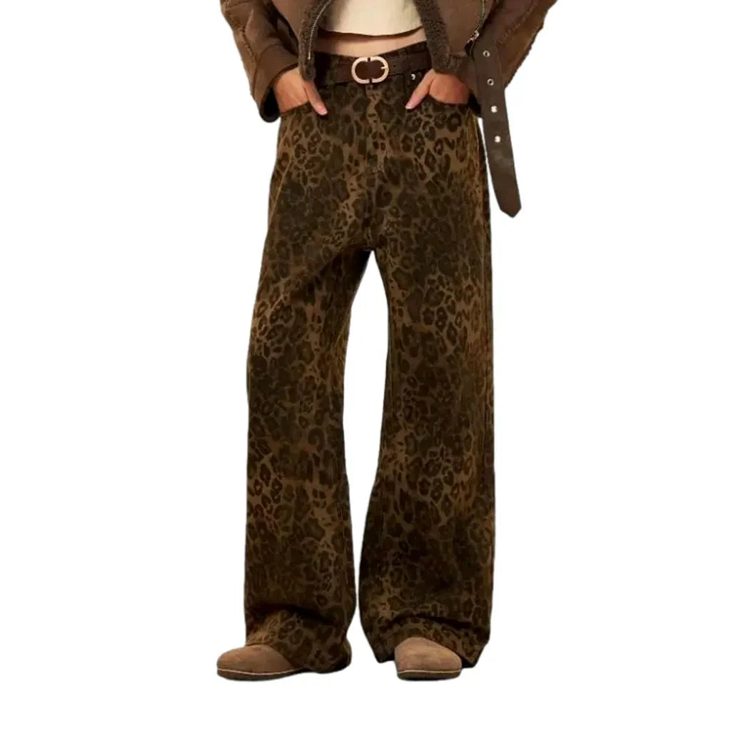 Brown leopard-print jeans for ladies