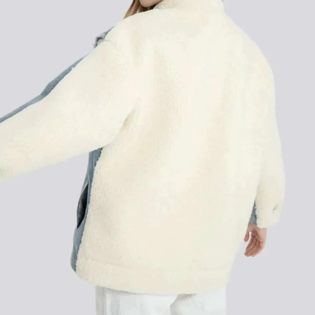 Light-wash sherpa jean jacket for women