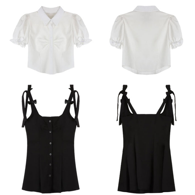 Kawaii Puff Sleeve T-Shirt Lace Up Dress Set K19898