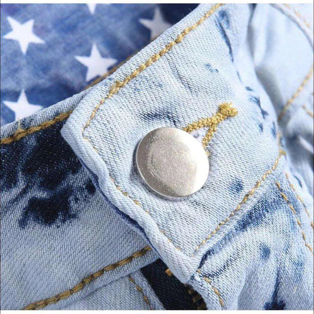 Tie-dyed star embroidery men's jeans