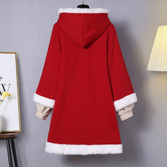 Vintage Fox Buckle Plush Hooded Sweatshirt Dress