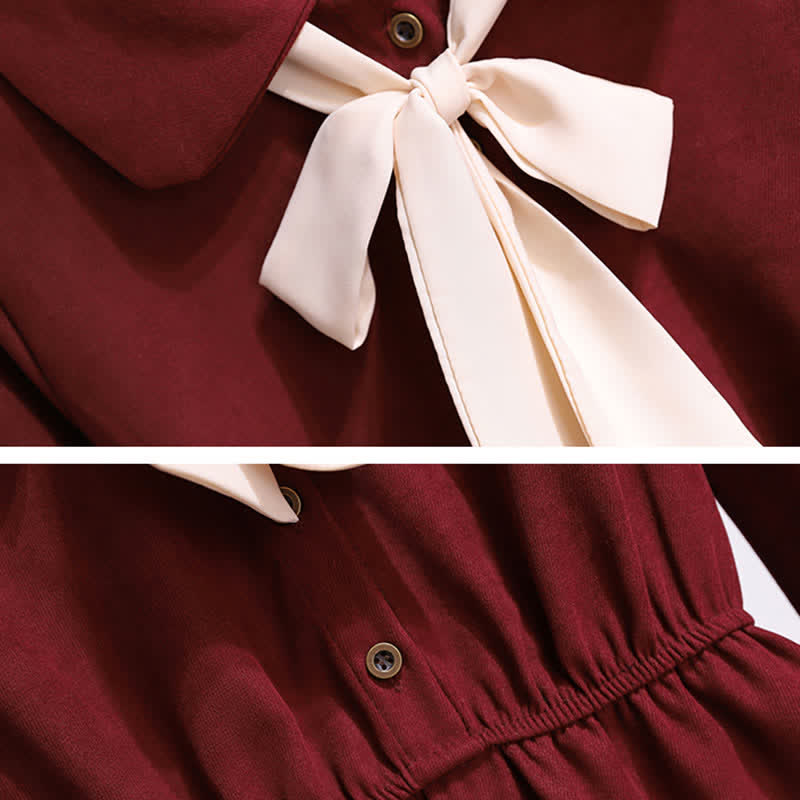 Bow Knot Red Dress Rhombus Print Vest Set