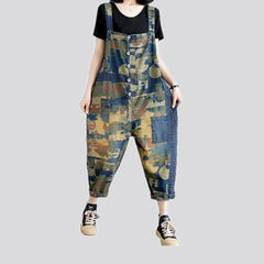 Colorful baggy-fit patchwork women's denim bib