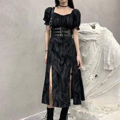 Cool Alternative Grunge Open Leg Long Black Gray Dress