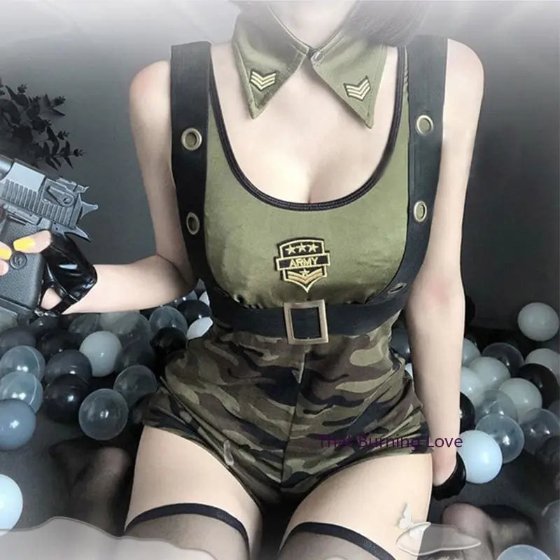 Cool Girl Army Soldier Costume Roleplay Policewoman Lingerie Dress