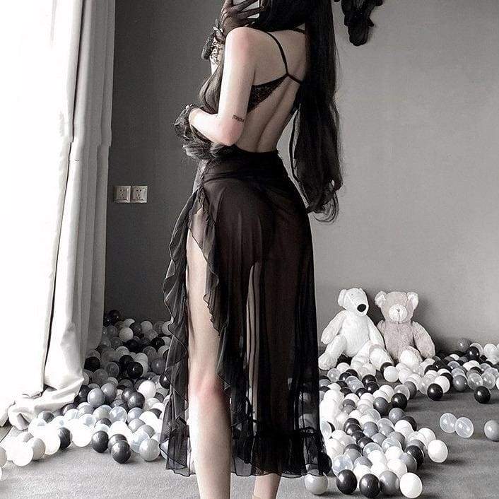 Court Retro Perspective Lace Hollow Out Suspender Nightdress