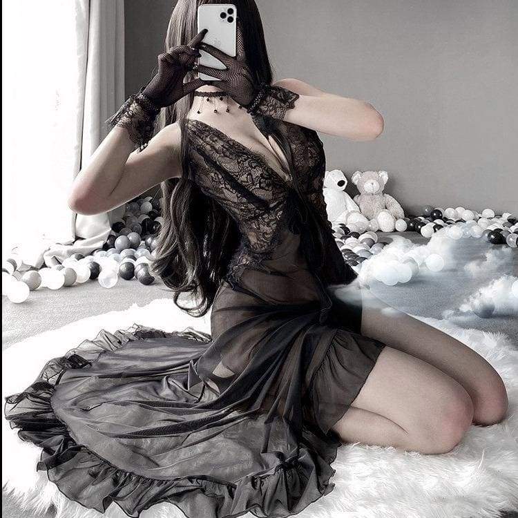 Court Retro Perspective Lace Hollow Out Suspender Nightdress