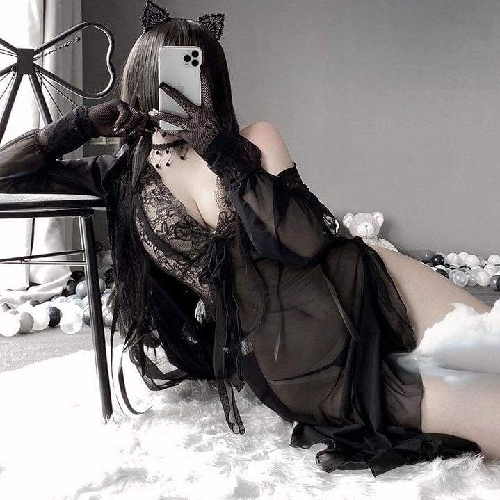 Court Retro Perspective Lace Hollow Out Suspender Nightdress