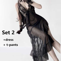 Court Retro Perspective Lace Hollow Out Suspender Nightdress