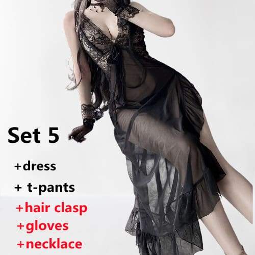 Court Retro Perspective Lace Hollow Out Suspender Nightdress