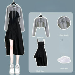 Cross Short Hoodie Black Dress Set