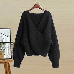 Cross Sweater Lace Black Dress Two Pieces Set