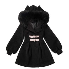 Cute Black Pink Fluffy Cat Ears Coat Dress