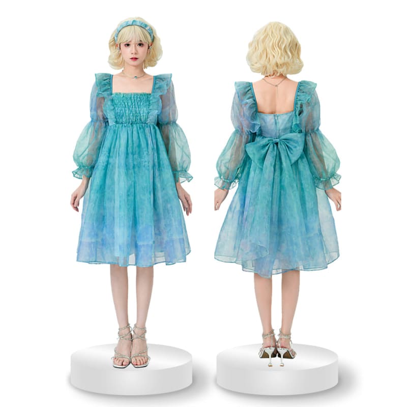 Cute Dreamy Girly Ocean Blue Ruffles Dress