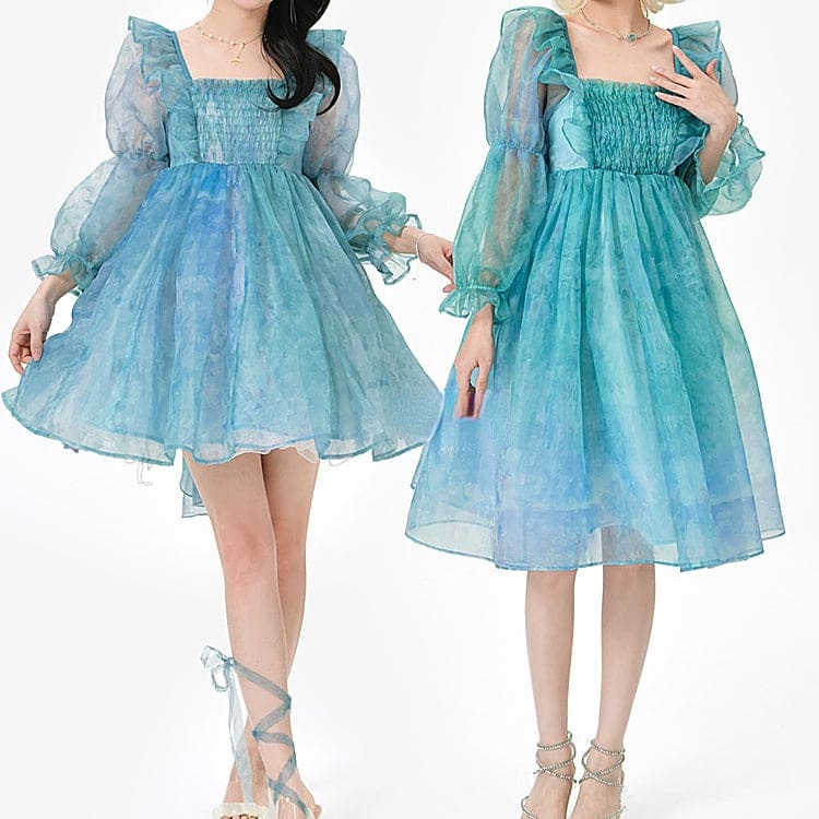 Cute Dreamy Girly Ocean Blue Ruffles Dress