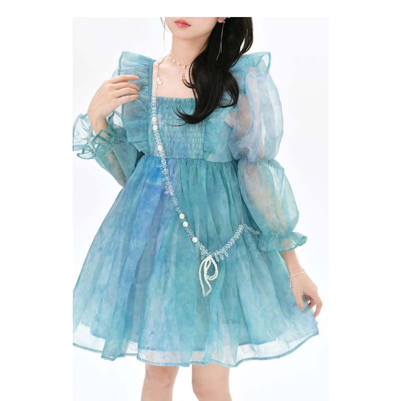 Cute Dreamy Girly Ocean Blue Ruffles Dress
