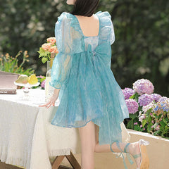 Cute Dreamy Girly Ocean Blue Ruffles Dress