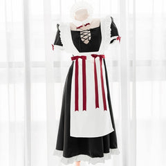 Cute Long Black Open Back Maid Dress EE0960