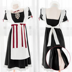 Cute Long Black Open Back Maid Dress EE0960