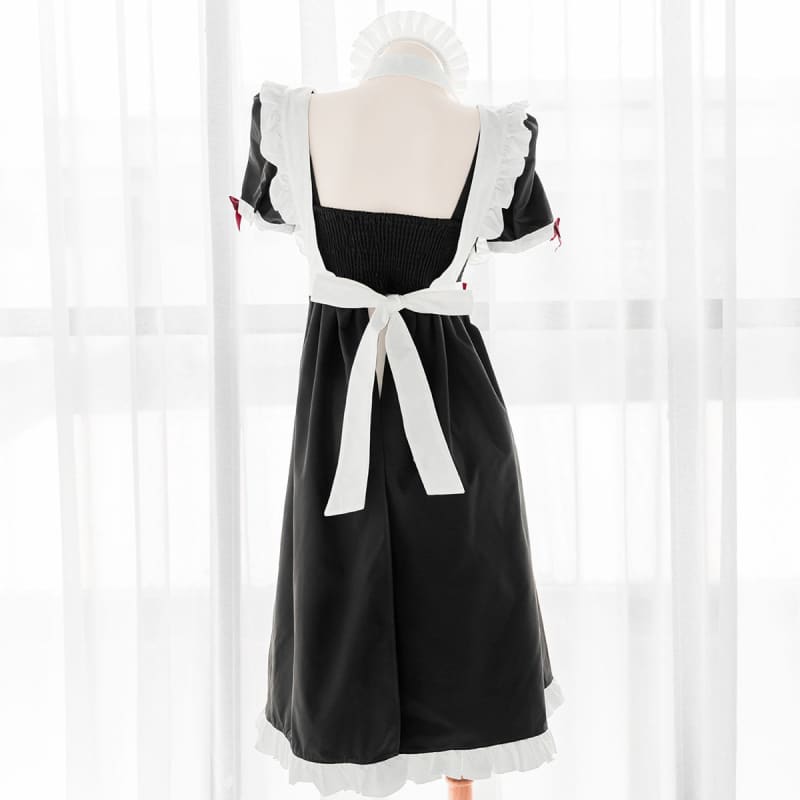 Cute Long Black Open Back Maid Dress EE0960