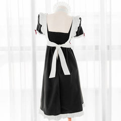 Cute Long Black Open Back Maid Dress EE0960