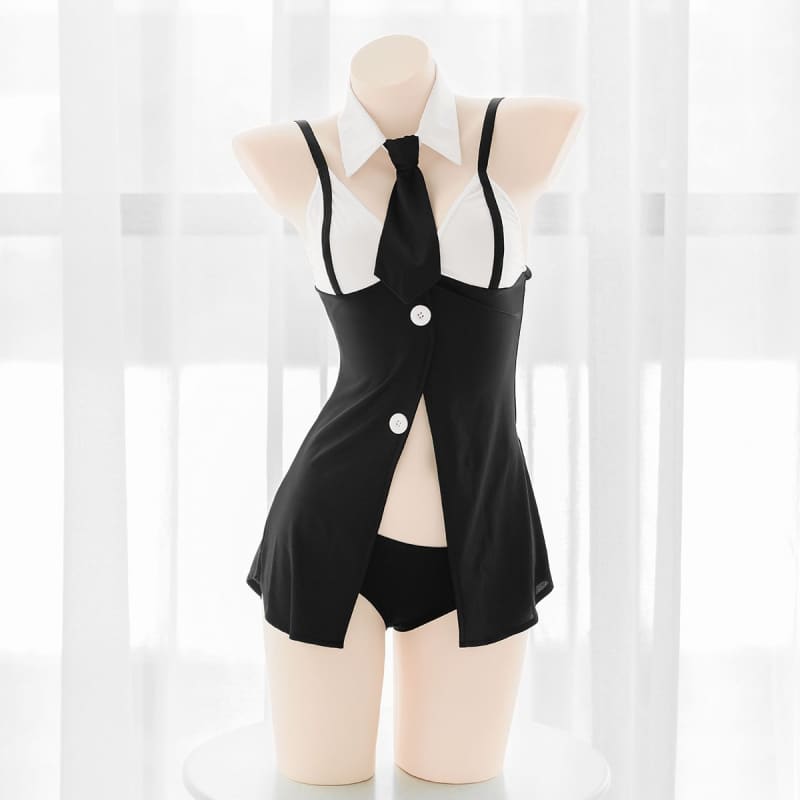 Cute Open Belly Tie Black Dress EE0953