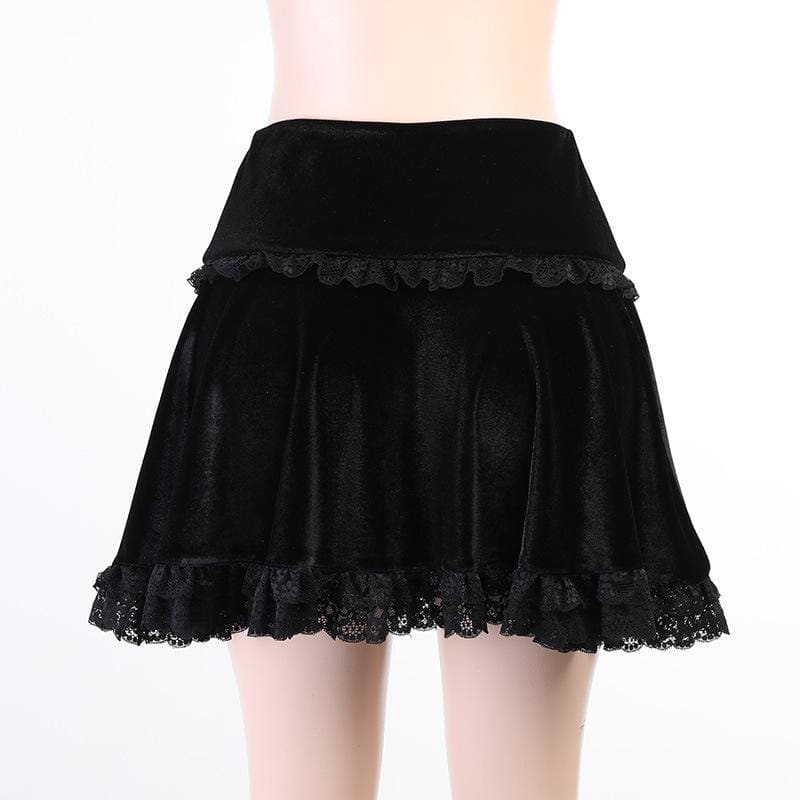Cute Punk Cross Embroidery Lace Velvet Black Dress EE0912
