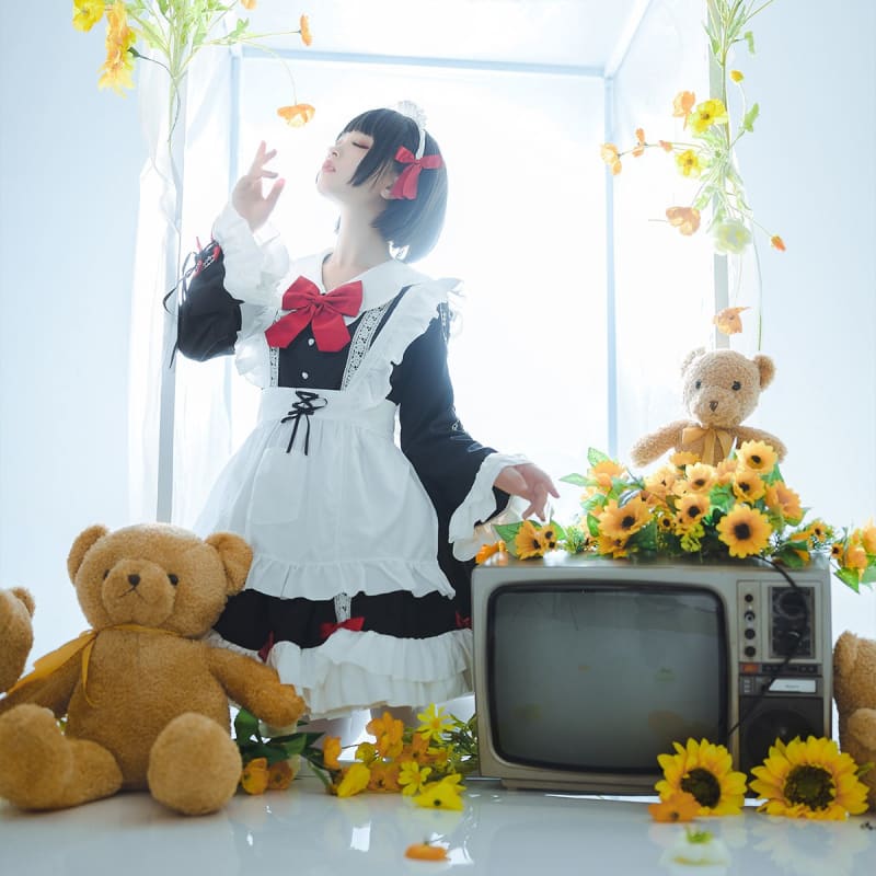 Cute Red Bows Maid Dress EE0955