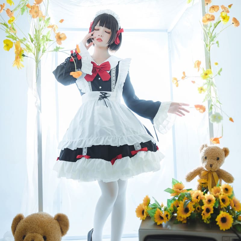 Cute Red Bows Maid Dress EE0955