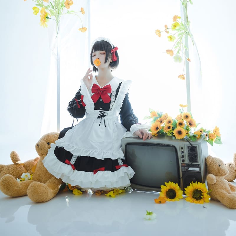 Cute Red Bows Maid Dress EE0955