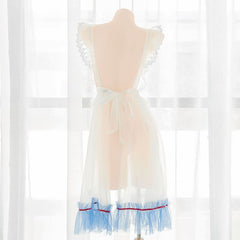 Cute See Through Dress Blue Details Red Ribbons Lingerie