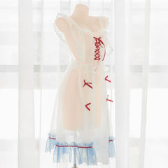 Cute See Through Dress Blue Details Red Ribbons Lingerie