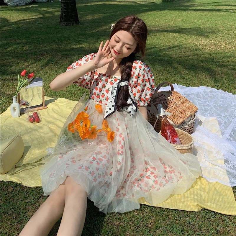 Cute Summer Flowers Gauze Fairy Dress