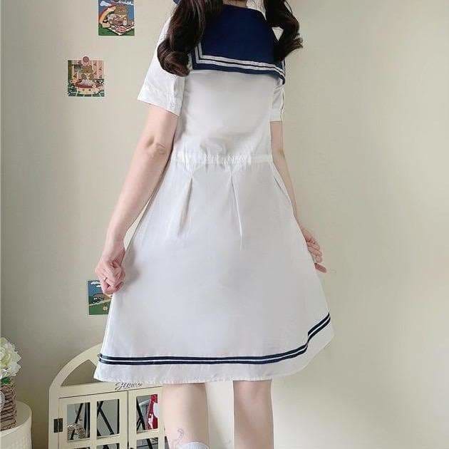 Cute White Sailor Kitty Dress