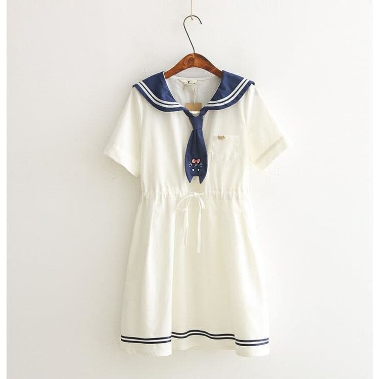 Cute White Sailor Kitty Dress