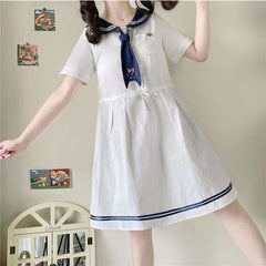 Cute White Sailor Kitty Dress