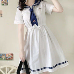 Cute White Sailor Kitty Dress