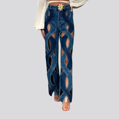 Cutout high-rise fashion jeans for ladies