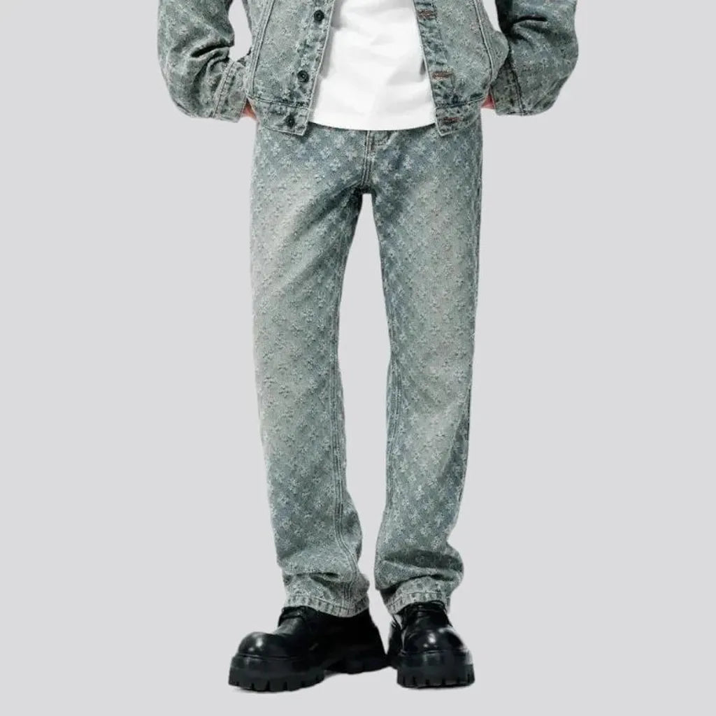 Mid-waist embroidered jeans for men